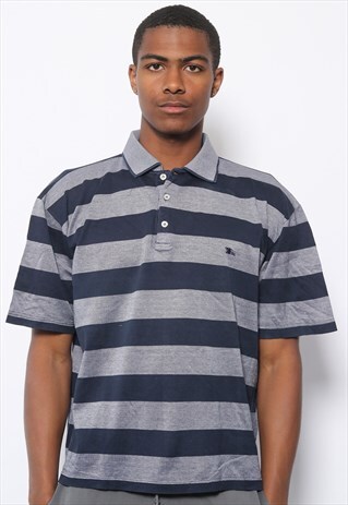 VINTAGE BURBERRY STRIPED POLO SHIRT GREY