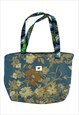 Gold & Blue Floral Reworked Vintage Shoulder Bag