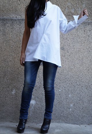 OVERSIZED SHIRT/WHITE TOP/LOOSE/EXTRAVAGANT/BLOUSE/F1639