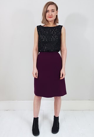 VINTAGE 70'S PLUM WOOL PENCIL SKIRT