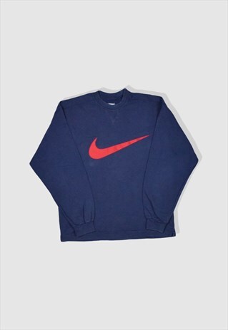 VINTAGE 90S NIKE EMBROIDERED LOGO SWEATSHIRT IN NAVY BLUE