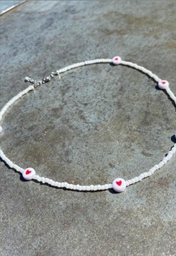 Milabell choker necklace beaded white and red love heart