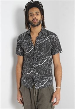 Vintage Y2K All Over Print Short Sleeve Shirt - Black