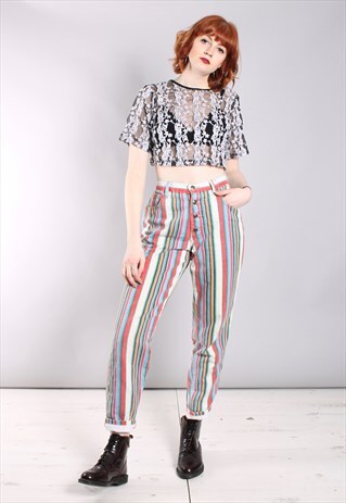 VINTAGE 80S BRIGHT STRIPED HIGH WAISTED MOM JEANS