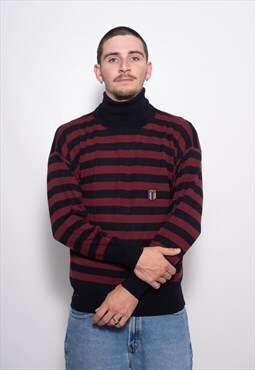 Vintage Valentino 80s Striped Turtleneck Sweatshirt Pullover