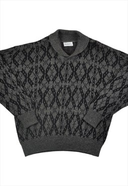 Vintage Knitwear Sweater Retro Pattern Grey Medium