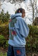 HOODIE IN LIGHT BLUE WITH TRIPPY MUSHROOM GRAPHIC PRINT