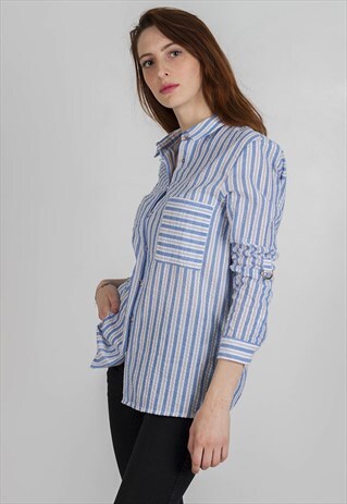 CHEMISE A RAYURES - BLEU CLAIR