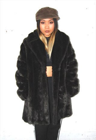 FAUX FUR COAT (1990'S/BLACK)