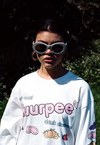 CHECKERED OVAL SUNGLASSES WITH BLACK COLOURED LENS