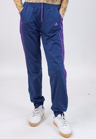 VINTAGE 90S ADIDAS NAVY AND PURPLE TRACKSUIT BOTTOMS
