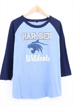 Vintage Har-ber Wildcats Rhinestone T Shirt Blue Retro