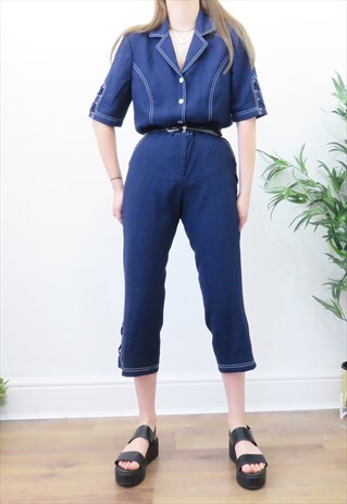 90S VINTAGE DARK BLUE SHIRT & CULOTTES CO-ORD