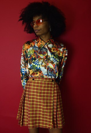 ORANGE TARTAN PLEATED SKIRT