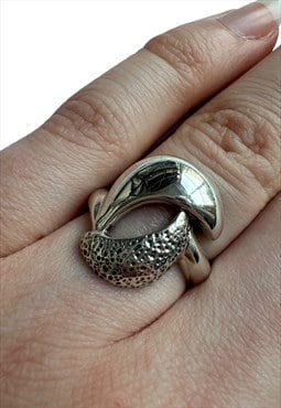 Vintage Ring 925 Silver chunky cutout mottled abstract