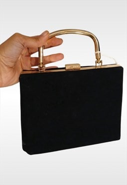 Vintage 1990s Black & Gold Velour Box Bag