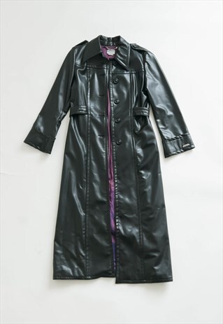 Vintage Miss Sixty Maxi Faux Leather Trench Coat Women S/M