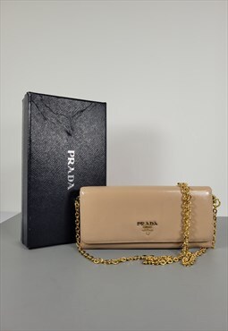 PRADA Bag. Vintage Prada Madras Beige Saffiano leather Walle