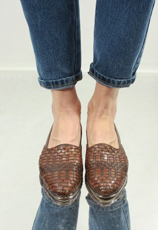 VINTAGE 80' AMAZING CLASSIC BROWN PLAIT FLAT SHOES