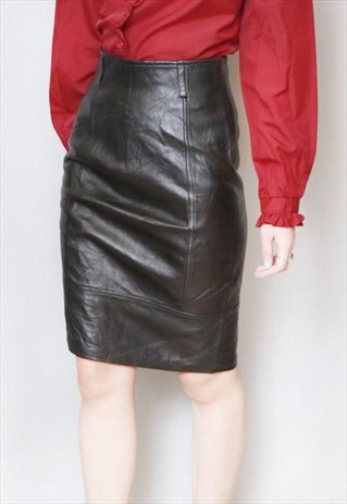 VINTAGE 1980'S ACCORDI BACK BUCKLE LEATHER MIDI SKIRT