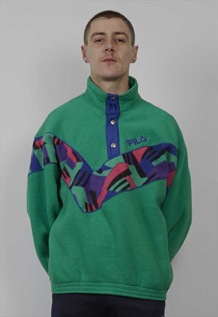 VINTAGE 80'S FILA GREEN POLO FLEECE SWEATER