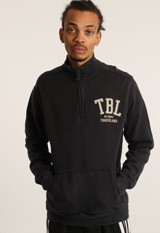 VINTAGE TIMBERLAND EMBROIDERED SPELLOUT 1/4 ZIP SWEATSHIRT