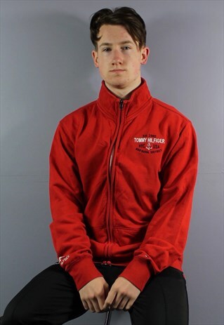 VINTAGE TOMMY HILFIGER ZIP UP SWEATSHIRT IN RED WITH EMBROID
