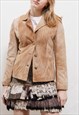 VINTAGE FITTED BUTTON UP SOFT SUEDE WOMEN JACKET IN BROWN S