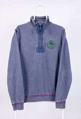 VINTAGE NAPAPIJRI SWEATSHIRT 1/4 ZIP BLUE MEDIUM