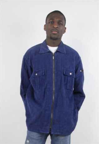 VINTAGE 90'S CORD BLUE ZIP UP JACKET