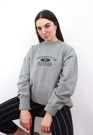 90'S RARE RETRO ORIGINAL GREY SPELL-OUT SWEATSHIRT