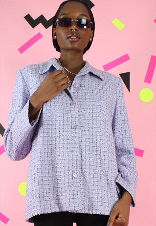 VINTAGE 90S BLAZER JACKET TOP Y2K PASTEL PURPLE PATTERN