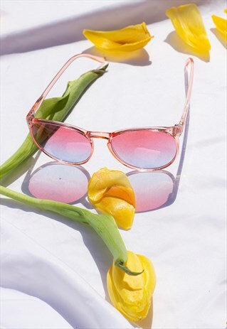 PINK MODERN ROUNDED COLOUR TINT SUNGLASSES