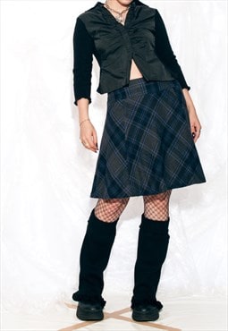 Vintage Y2K Midi Skirt in Blue Plaid