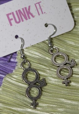 Earrings silver gender neutral symbol unisex hook earrings
