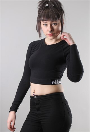 VINTAGE ELLESSE LONG SLEEVE CROPPED T-SHIRT SMALL