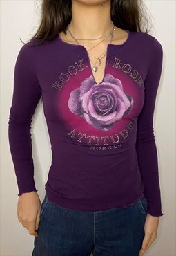 Y2K Purple Morgan de Toi Rose Print Shirt