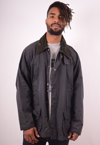 BARBOUR MENS VINTAGE WAXED COTTON JACKET XL GREY 90S