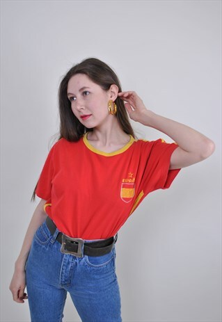 VINTAGE SPAIN PRINT FOOTBALL TEE, 90S SOCCER TSHIRT