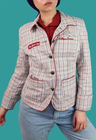 VINTAGE TOMMY HILFIGER Y2K FITTED CHECK BLAZER JACKET