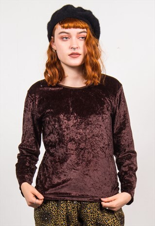 VINTAGE 90'S BROWN VELVET LONG SLEEVED TOP