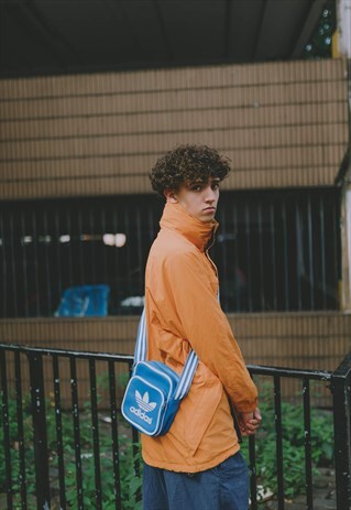 BLUE X WHITE ADIDAS SPELL OUT SIDE BAG