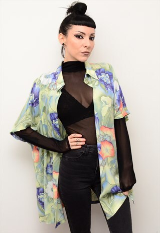 VINTAGE 90'S PASTEL INDIE FLORAL PATTERNED OVERSIZED SHIRT