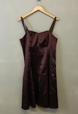 Vintage Y2K Satin Midi Dress Brown With Double Strap 