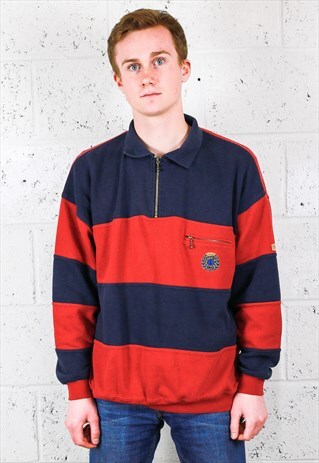 1/2 ZIP RED AND NAVY STRIPED JUMPER