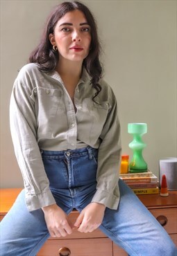 Vintage 80s Shirt with Oversized Pockets in Khaki