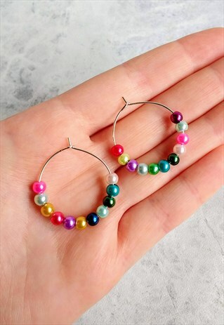 COLOUR BURST FAUX PEARL HOOP EARRINGS