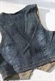 VINTAGE BLUE DENIM RUFFLED CROP VEST TOP.