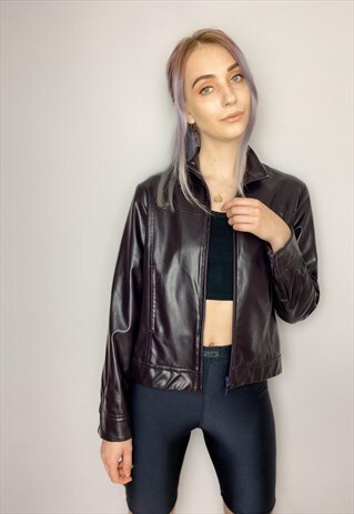 VINTAGE 90S DARK PURPLE ZIPPER FRONT MINIMALIST JACKET