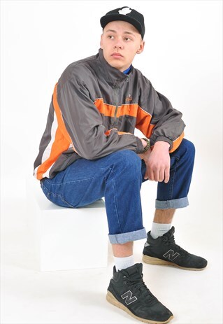 VINTAGE SHELL TRACK JACKET IN BROWN WITH ORANGE